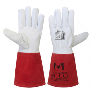 Guante para soldar TIG de piel cabra rojo con blanco