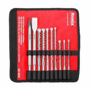 Set brocas cinceles SDS-Plus Ronix RH-5048 vista completa 10 piezas concreto